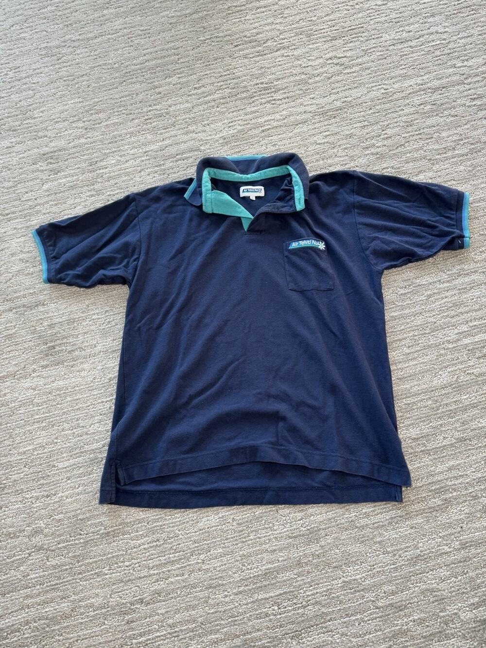 Air Tahiti Nui Shirt Mens XLarge Blue Polo Shirt Made In France